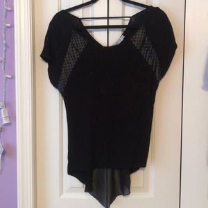 Black top with mesh back and faux leather detail